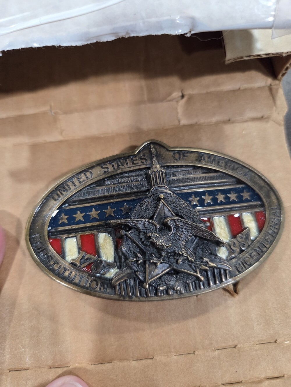 United States America Constitution Bicentennial Belt Buckle 1787-1987 Starshine